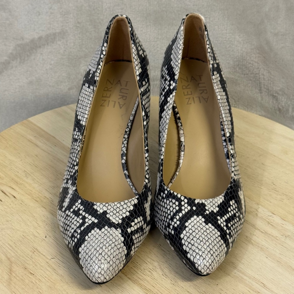 Naturalizer Anna Snakeskin Pointed Toe Pumps Black White Leather Heels Size 6M - Picture 2 of 16